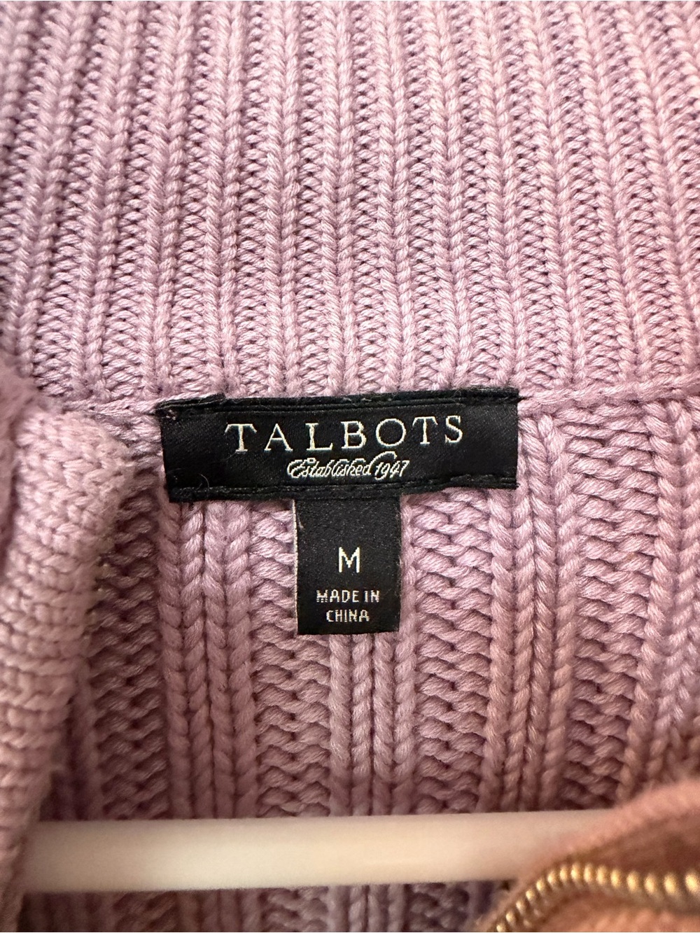 Women’s Talbots Lavender Purple Ribbed Zip Front Cardigan Sweater Mock Neck Sz M - Picture 3 of 7